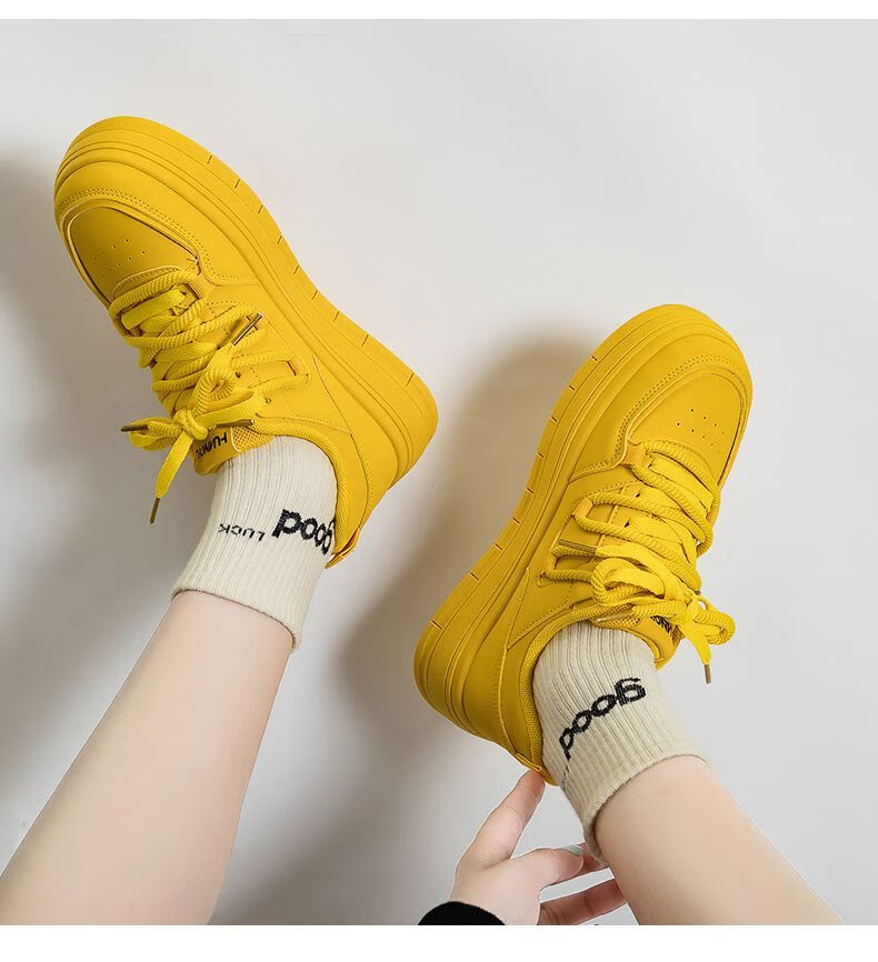 Global Unique Lemon Yellow Women's Sneakers 2026 Spring New Thick Sole Casual Shoes 15