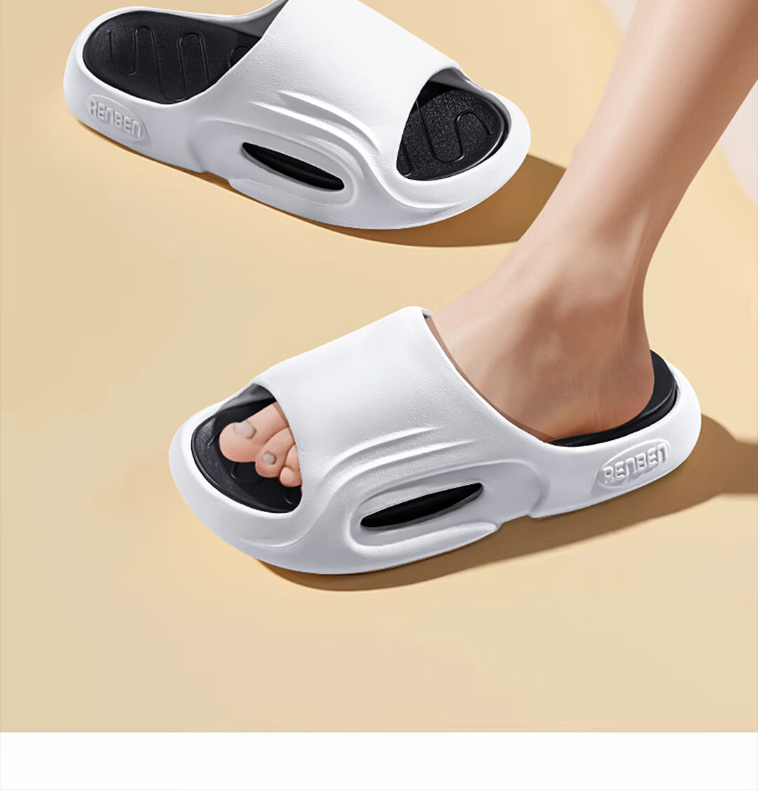 RENBEN Slippers for Men And Women, Thick-Soled Home Bathroom Shower Sports Outdoor Sandals, Model 20007, Black And White, Size 44-45 7
