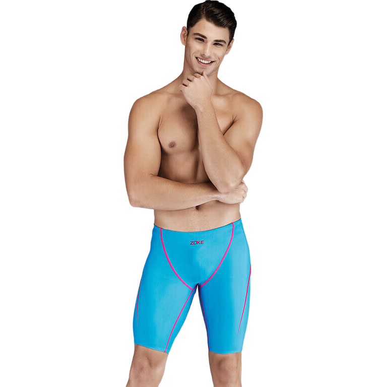 ZOKE ZOKE Swimming Training Five-Point Competitive Sports Swim Shorts 117536977-4 Lake Blue/rose Red_ M