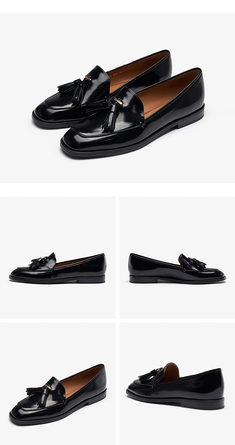 Le Saunda, Qiangdongyue Same Style, Laifu Family Round Toe Comfortable Genuine Leather Loafers Women's 10502, Truffle Black, BKL, 37 11