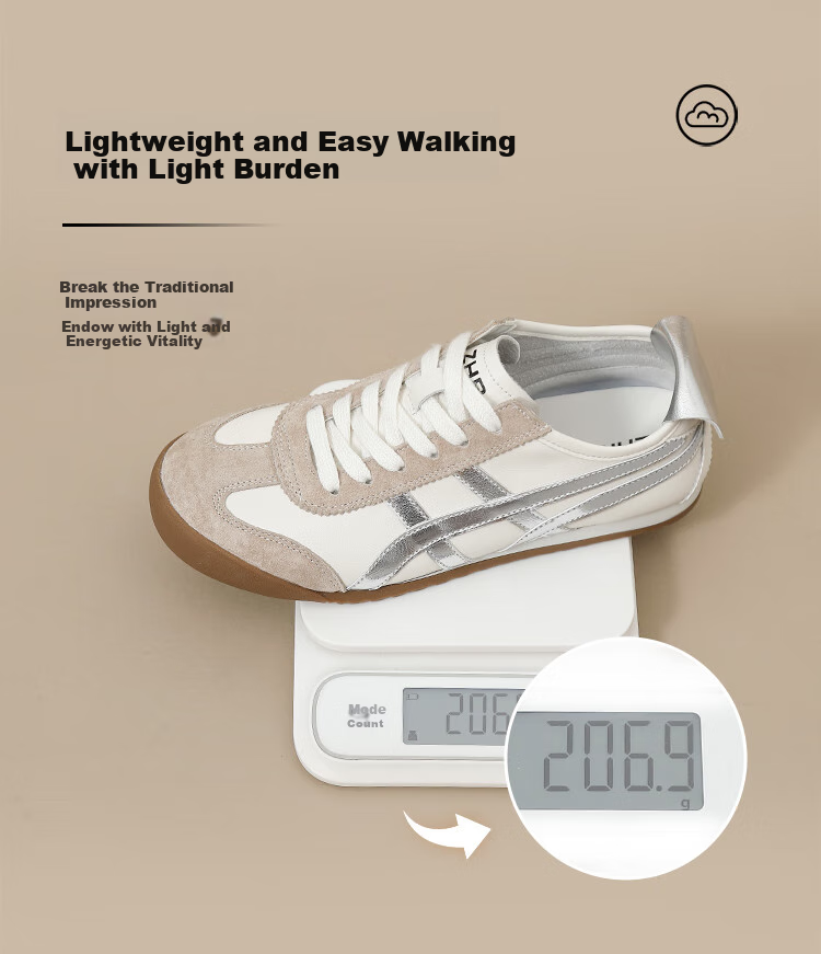 ZHR Dexun Women's Versatile Stylish Casual White Sneakers, Lightweight Flat Sports Shoes for Women, BT102, Beige Silver, Size 40 4