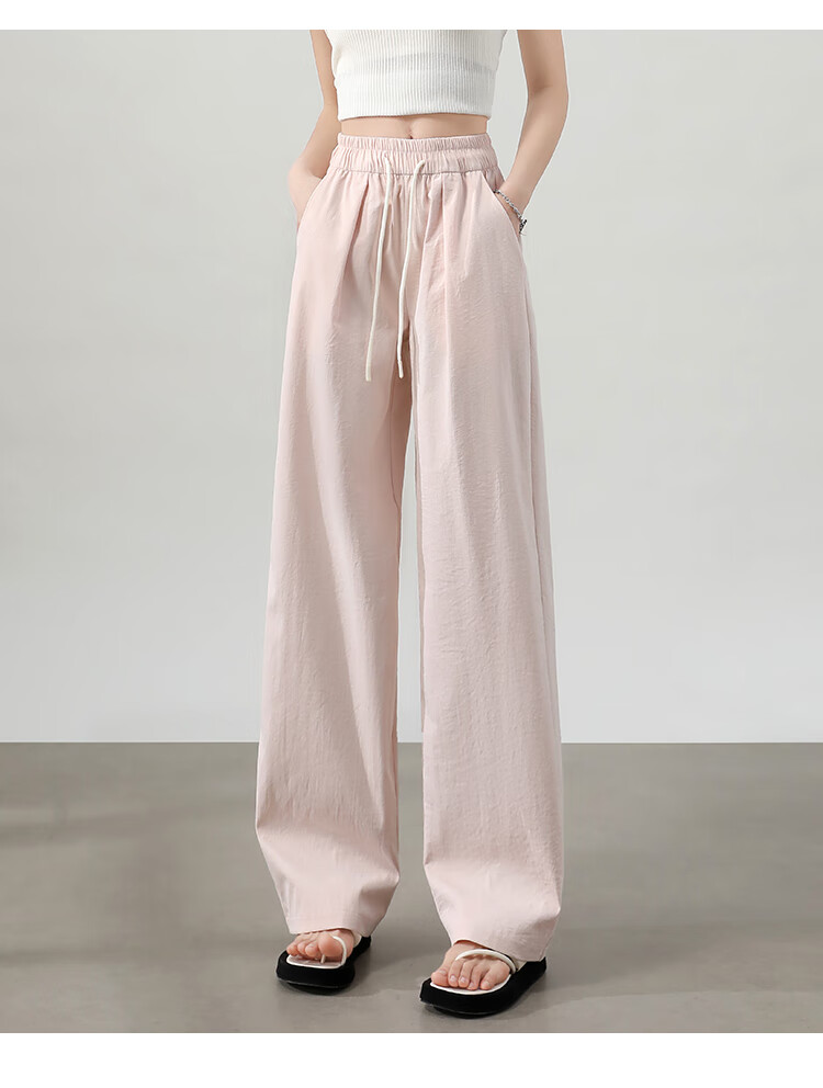 Borui Women's Casual Pants Summer Thin 2026 New High Waist Draped Loose Quick-Dry Wide-Leg Lazy Style Ice Silk Pants 23