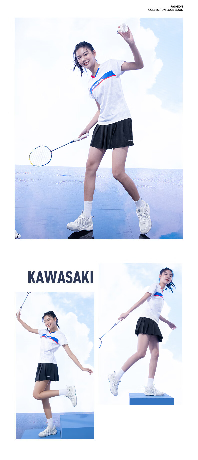 KAWASAKI Women's Knitted Badminton Skirt Casual Sports Anti-Exposure Pleated Skirt A2755 White M 2