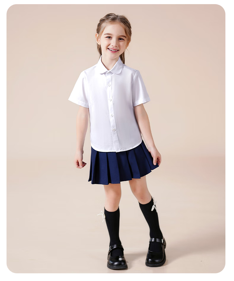 Luomeng Children's Short-Sleeve White Shirt, Girls' School Uniform, Spring And Summer Blouse for Older Children, Performance Student Class Uniform, White, Size 150 5