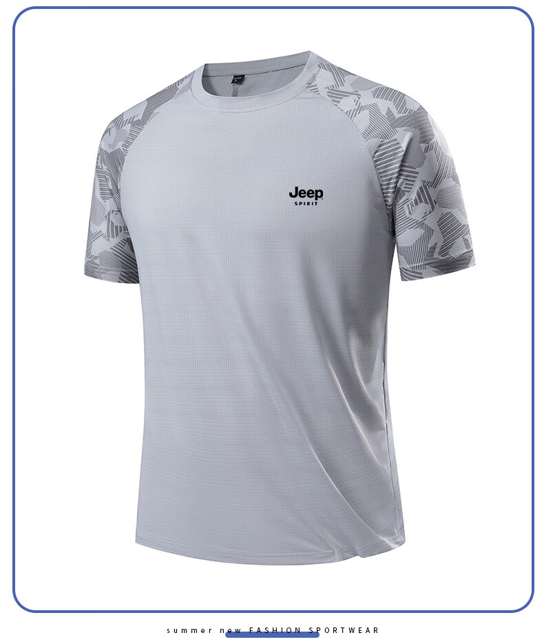JEEP SPIRIT Men's Short-Sleeve T-Shirt, Summer Quick-Dry Ice Silk Cool-Feeling Striped, Outdoor Loose-Fit Solid Color Sports Top, White, 2XL 7