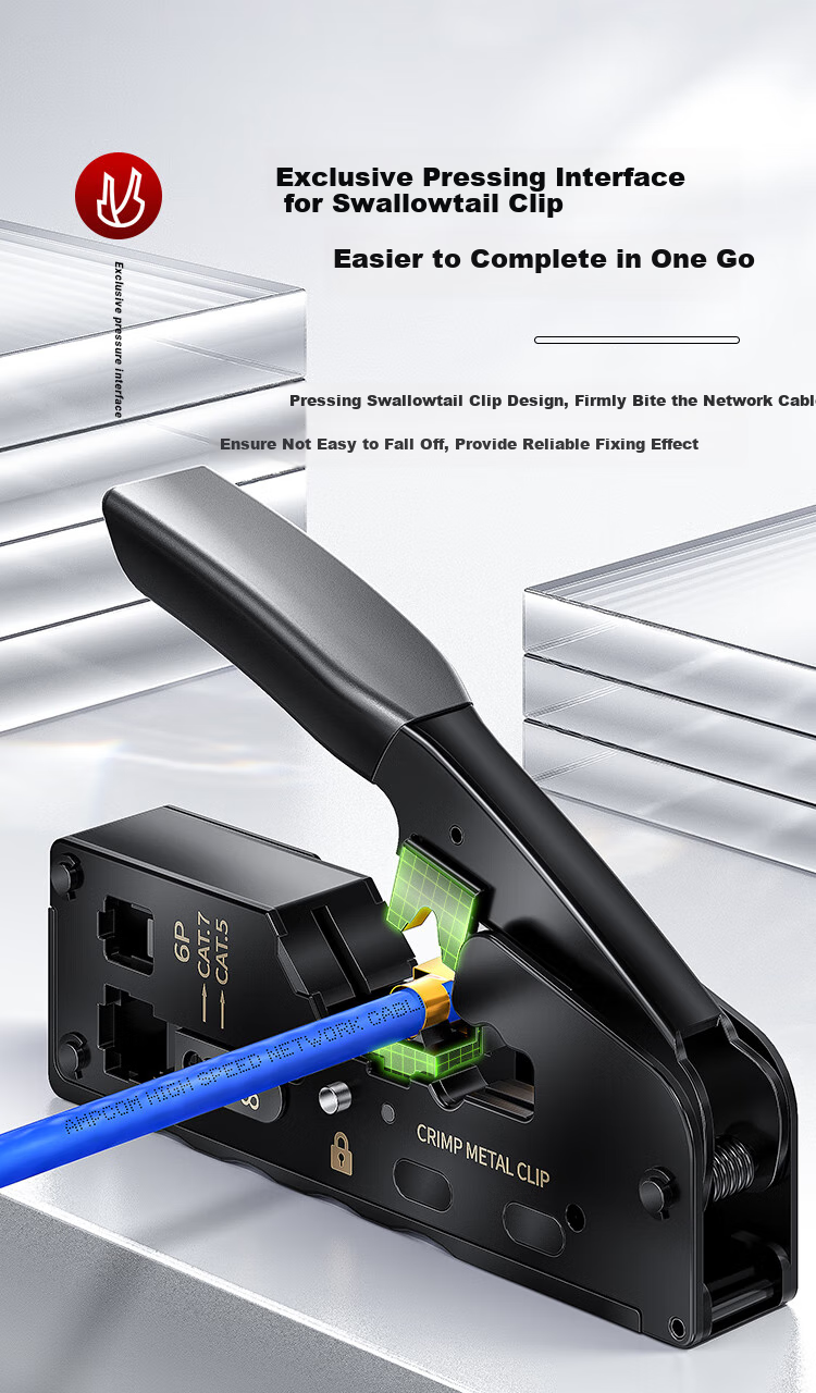 AMPCOM Flagship AMPCOM Category 7 Cable Crimper, Through-Penetrating Swallow-Tail Clip, Cat5e/6/7 Shielded RJ45 Connector Crimping Pliers, 4-In Wire Stripper/cutter/breaker AR728YE 7