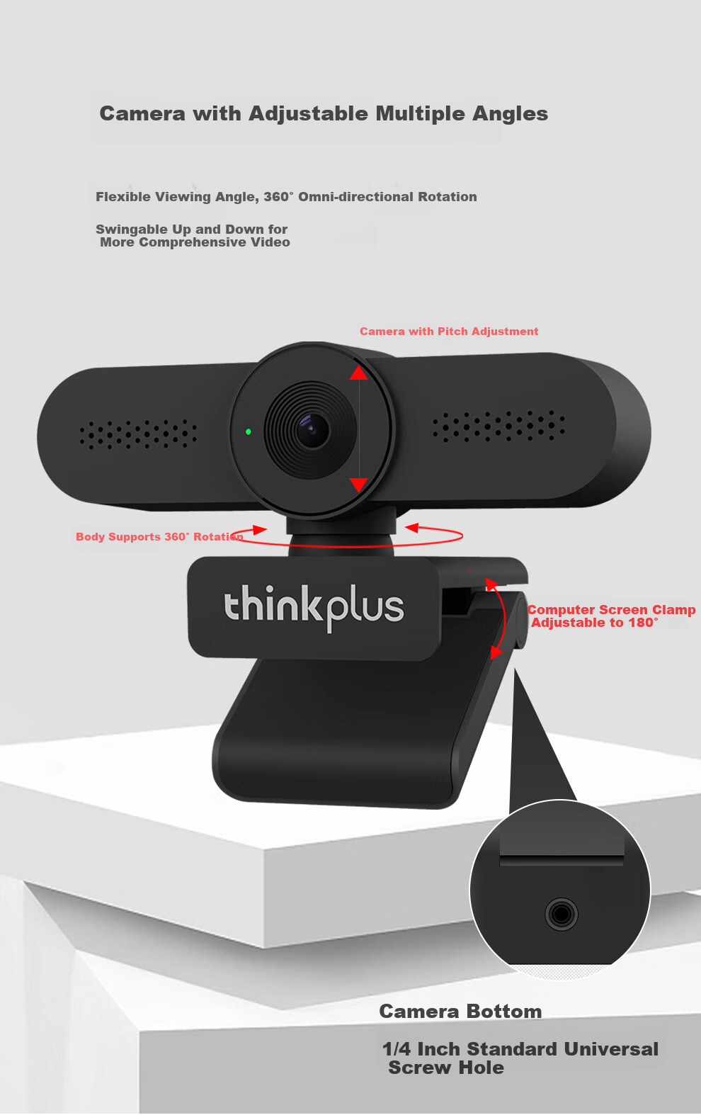 Lenovo ThinkPlus Video Conference Camera, Computer Live Streaming Online Class Camera 1080P HD with Microphone, USB Plug-And Desktop Webcam 8