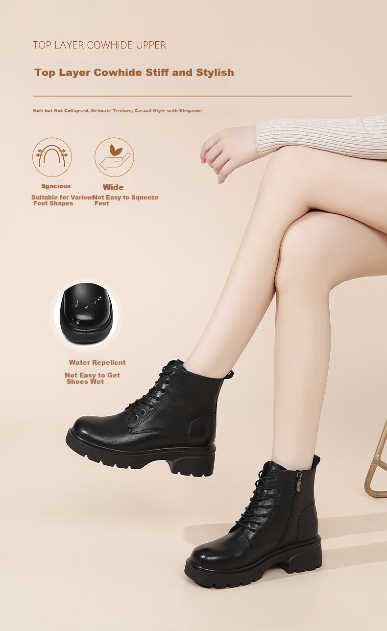 Hongqingting 7-Hole Martin Boots, Women's Boots, Ladies' Thick-Soled Heightening Short Tube Punk Style Leather Boots, WTC340571B, Black, Size 36 3