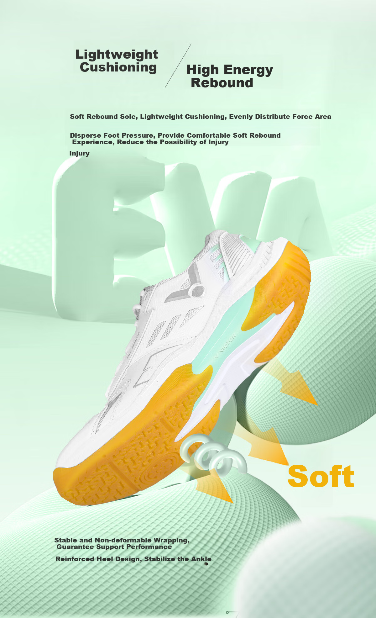 VICTOR 2024 New Badminton Shoes, Unisex Sports Shoes A199, White And Green, Size 40 9