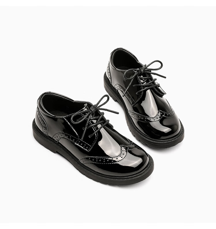 Aokang Boys' Leather Shoes, Spring 2026 New Black Stylish Fashionable British Style Performance School Shoes for Boys 6