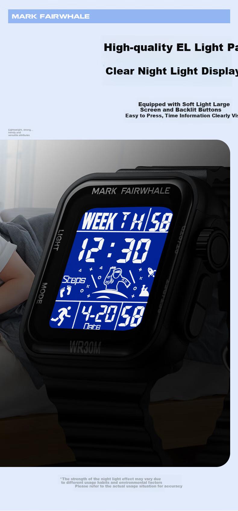 MARK FAIRWHALE Sports Watch for Men And Women Students, LED Square Electronic Watch with Alarm, Waterproof Wristwatch, Birthday Gift 4430 4