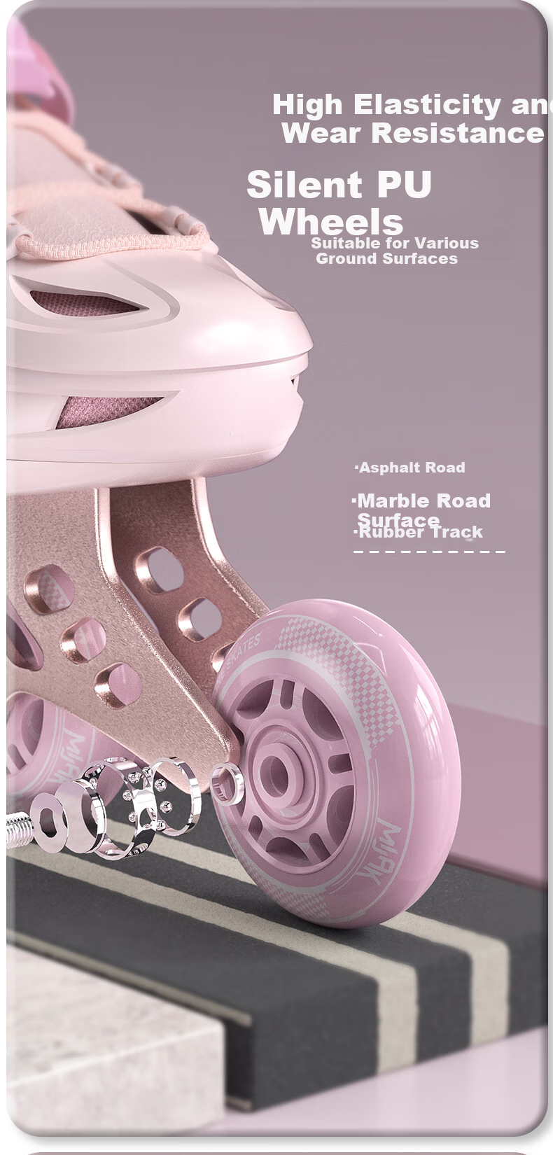Huabu Roller Skates for Children, Girls' Professional Casual Inline Skates Set, Elementary And Middle School Roller Skates, Lilac Purple S 9