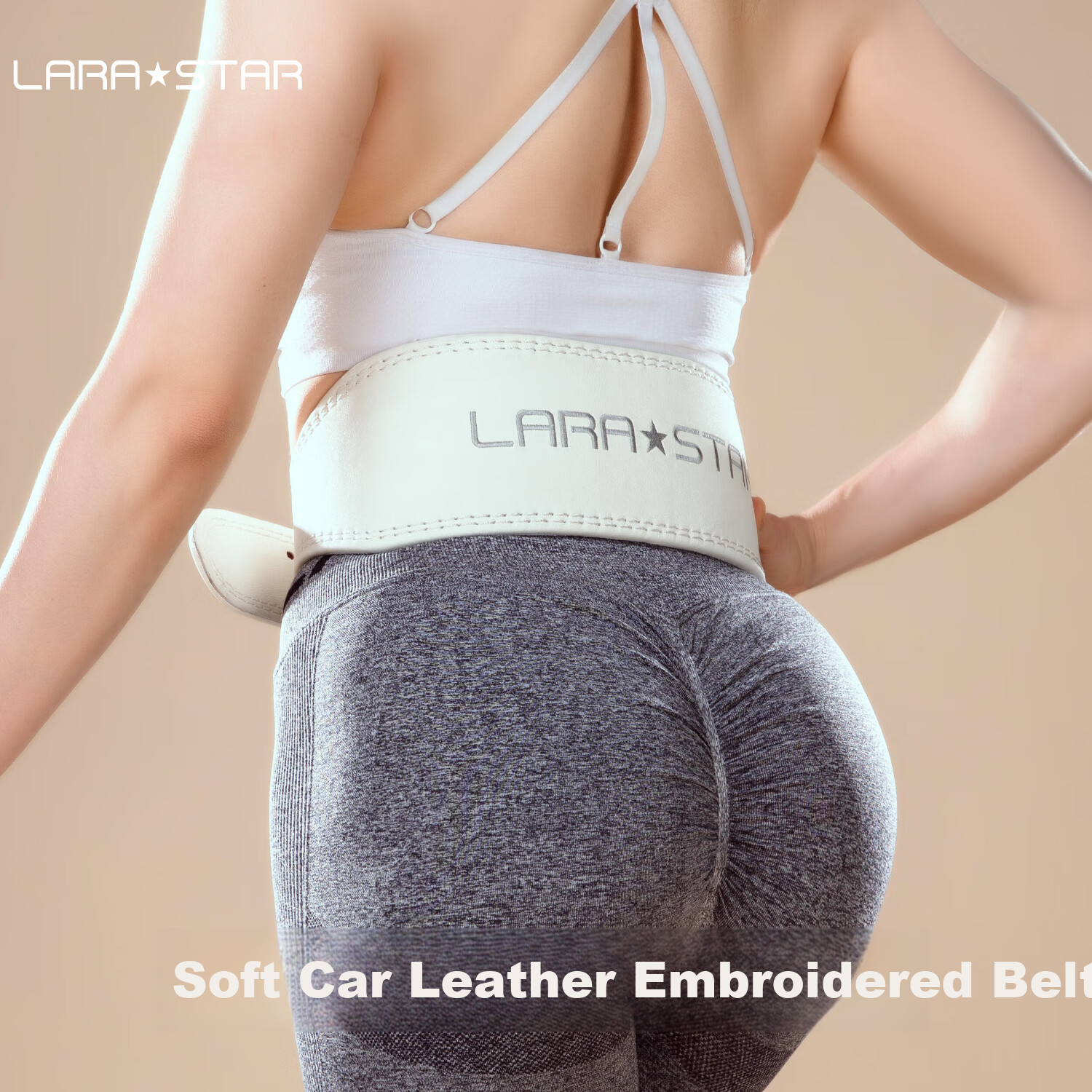 LARASTAR Women's Soft Cowhide Belt for Squats And Deadlifts, Professional Weightlifting Support Belt, Cowhide Sports Strength Belt, White, XS