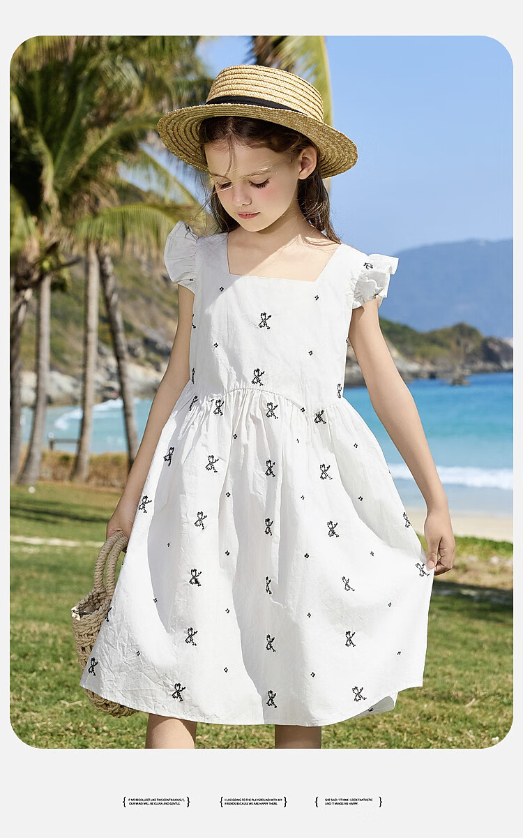 ASK JUNIOR Children's Pure Cotton Dress, Summer Butterfly Bow Dress, Girls' Princess Dress 7