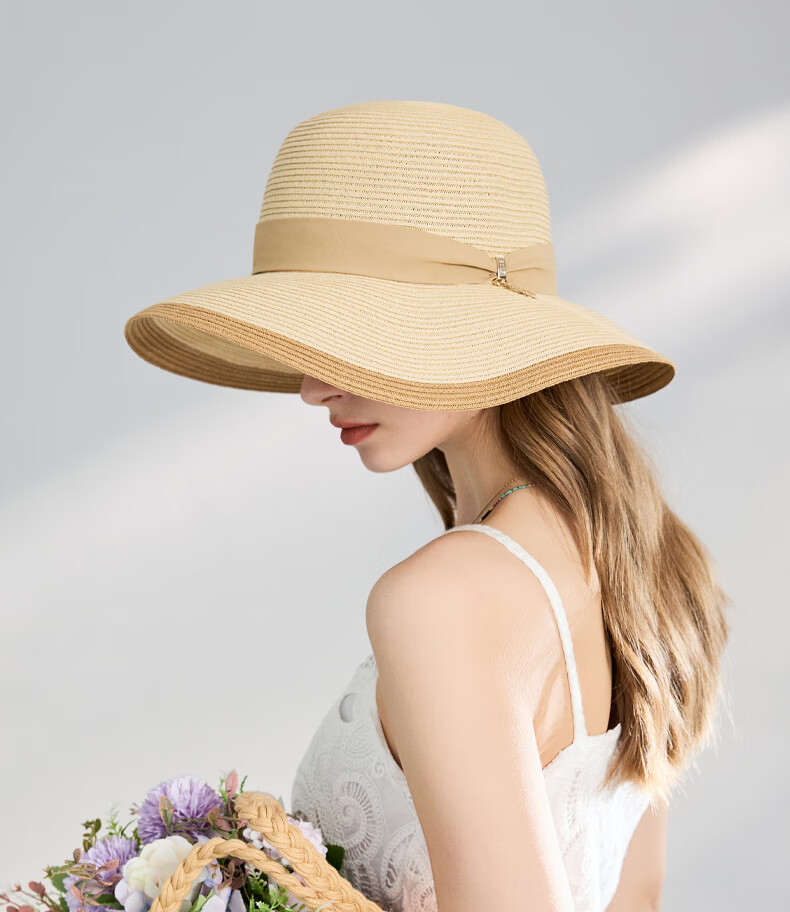 ELLE Sun Hat for Women, Face-Slimming Straw Hat, Summer Outdoor Wide-Brimmed Hat, Elegant Beach Vacation Gift 2