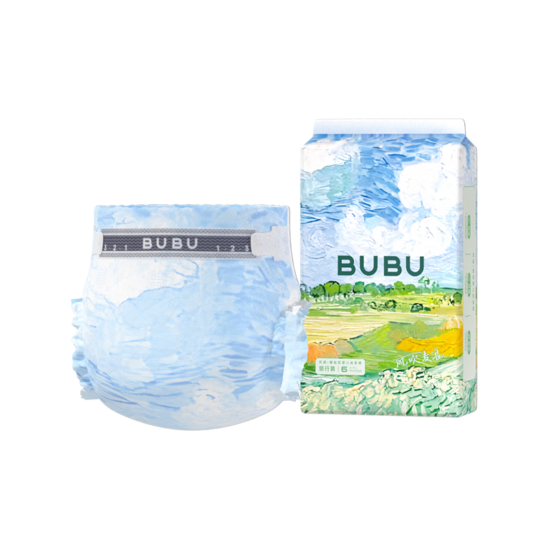BUBU Wind-Blowing Wheat Field Diapers, M Size, 6 Pieces, Ultra-Thin Breathable Wind Pants