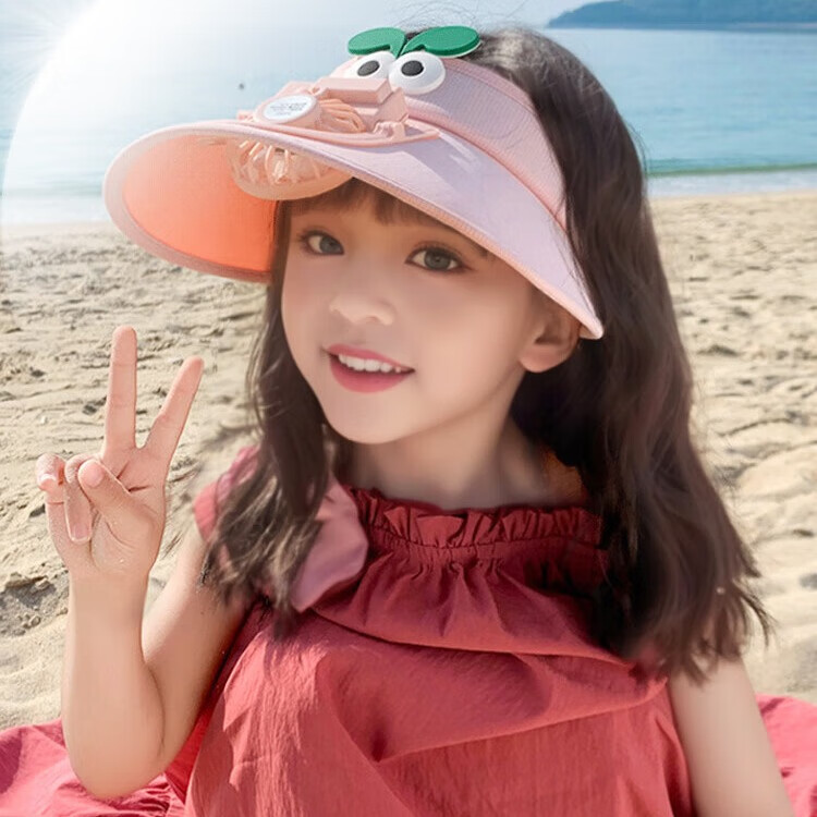 GLO-STORY Children's Hat Summer Boys And Girls Outdoor Wide Brim Sun Protection Visor Hat Cartoon Cute with Fan Sunshade Hat