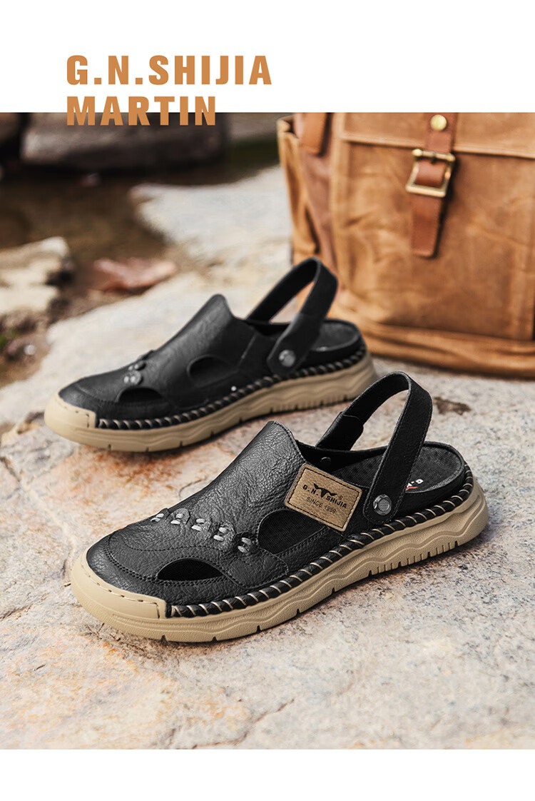 Bull Family Men's Summer Sandals Open Toe Hollow Breathable Thick Sole Durable Outdoor Casual Sports Beach Shoes 5