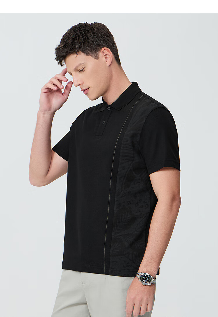 DANCING WOLVES [7A Antibacterial 2A Anti-Mite] Cool Summer Patchwork Design Men's Short-Sleeve POLO 001 Black M(170) 6