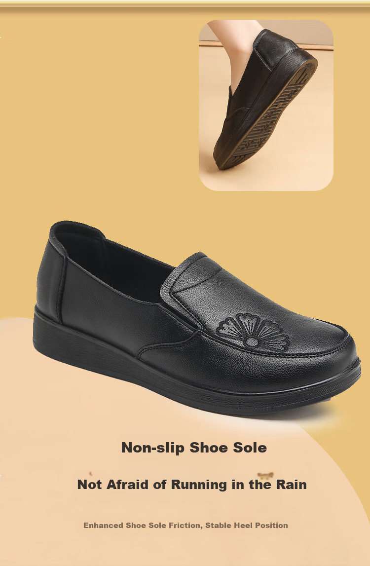 EGCHI Mom Shoes, Casual Top-Grain Leather Soft-Soled Flats, Non-Slip Flat Walking Leather Shoes, H2167, Black, Size 35 8