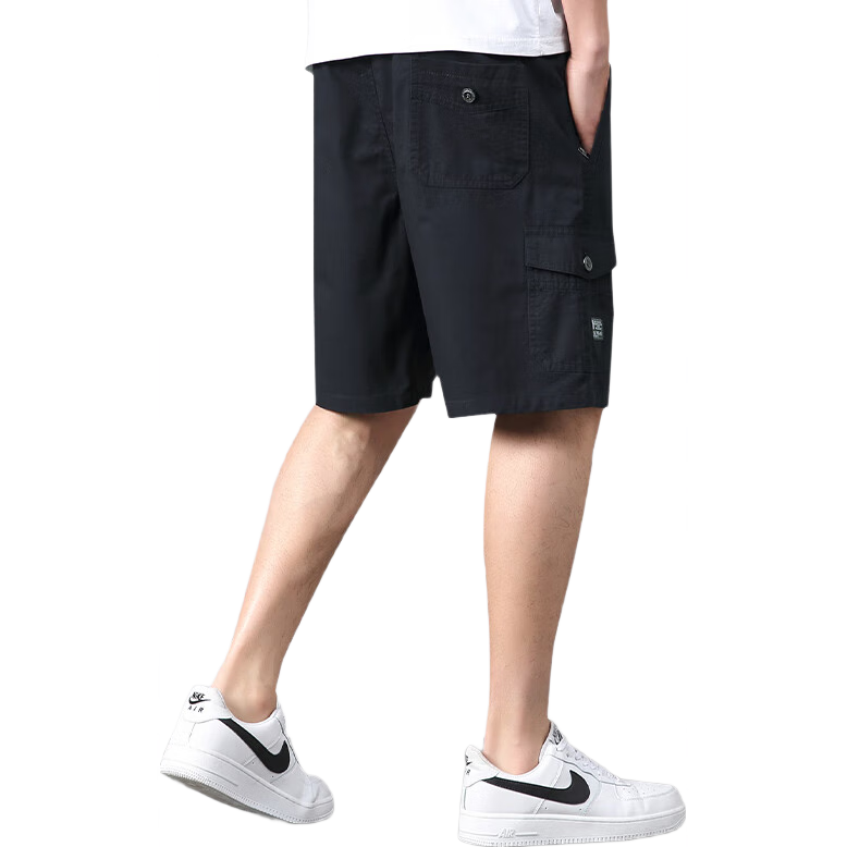 TUCANO Men's Shorts, Summer Pure Cotton Trendy Versatile Cargo Athletic Lightweight Breathable Five-Point Pants, Black And Blue, 5XL
