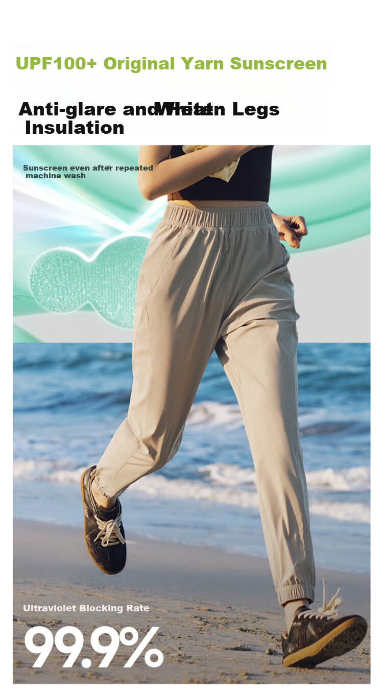 Beneunder Women's Wide-Leg Casual Pants with Elastic Ankle Cuffs, Sports Sun Protection Trousers, Ice Silk Quick-Dry Spring And Summer Style 25 Soft Support AL845 7