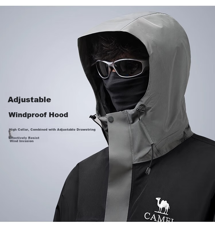 CAMEL Outdoor Jacket Three-In Color-Block Detachable Two-Piece Set, Storm-Proof Windproof Waterproof Mountaineering Suit XL 20