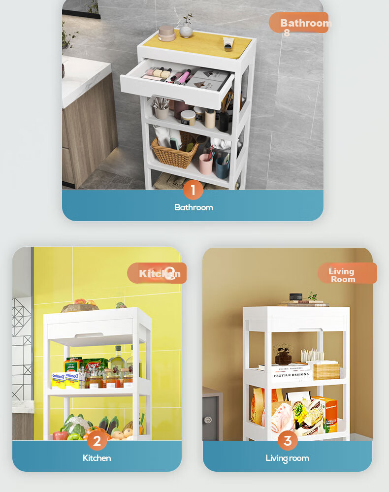 Leaijia Storage Rack, Multi-Tier Floor-Standing Bathroom Shelf, Kitchen Organizer with Drawers, Storage Cart, Shelving Unit 4