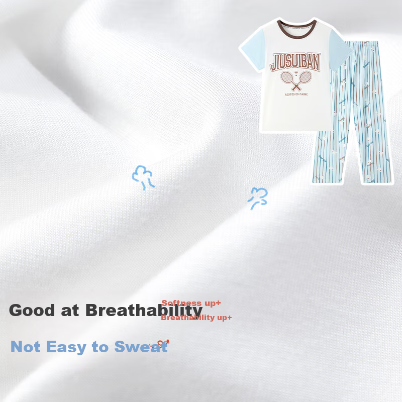 Jiusuiban Children's Pajamas for Boys, Spring And Autumn Thin Style, Comfortable Elastic Loungewear, Medium to Large Size Boys' Short-Sleeve Long Pants Set, 510081D