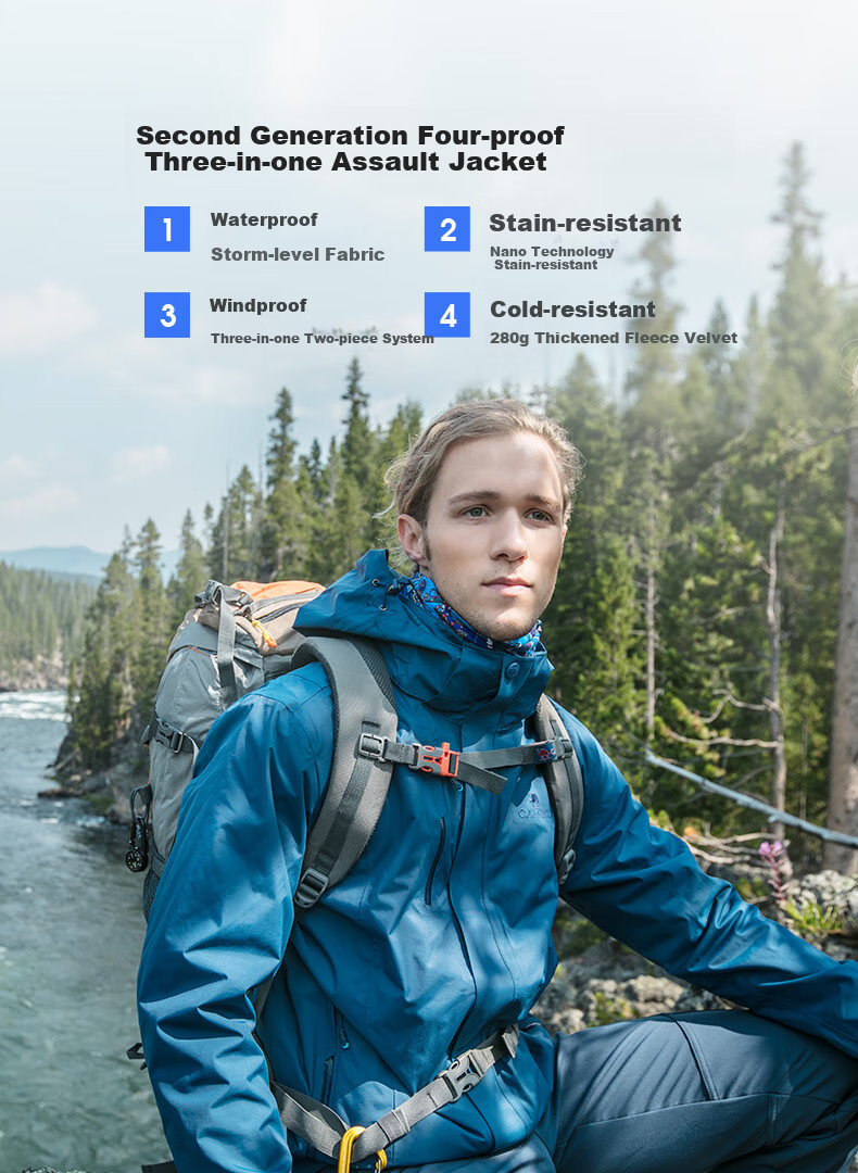 Luotuo Outdoor (CAMEL) Windbreaker Jacket for Men And Women, Stain-Resistant Waterproof Three-In Two-Piece Set Windbreaker Jacket for Men A7W217127 2