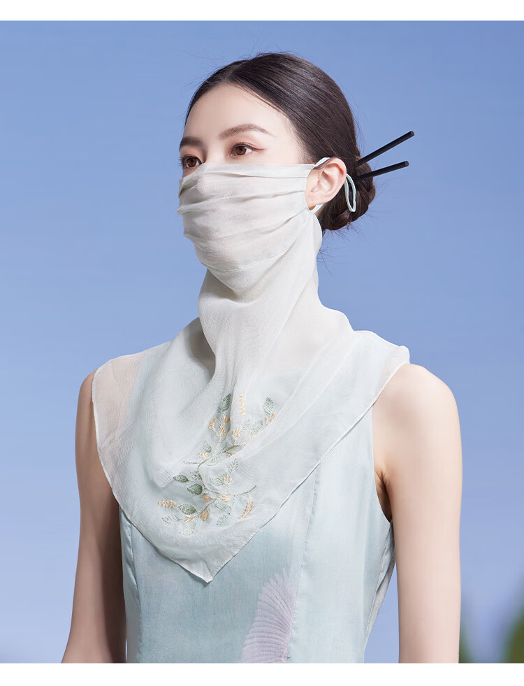 Shanghai Story Silk Protective Face Shield Women Summer Sun Protection Mulberry Silk Embroidered Sunshade Mask Veil Neck Guard Mother's Day Birthday Gift 8