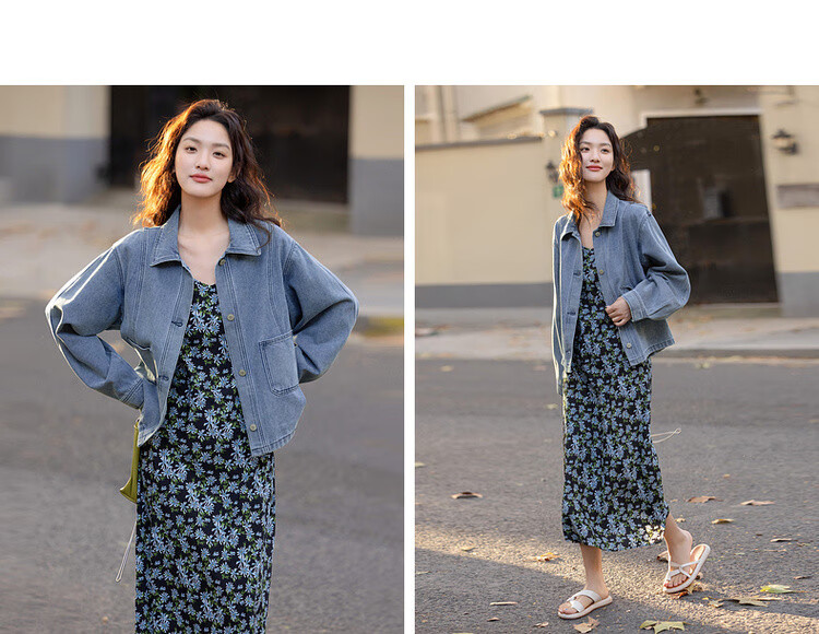 Dme [Gangdao Holiday] Spring Hong Kong Style Cloud-Feel Cotton Design Curved Line Divided Lapel Slimming Women's Denim Jacket 4
