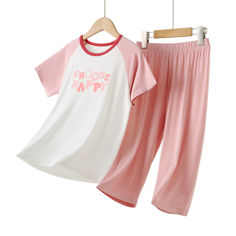 LangSha Children's Pajamas, Class A Summer Thin Youkesi Short-Sleeve Home Wear Set, 7A Antibacterial Girls' Cartoon Air Conditioning Clothes