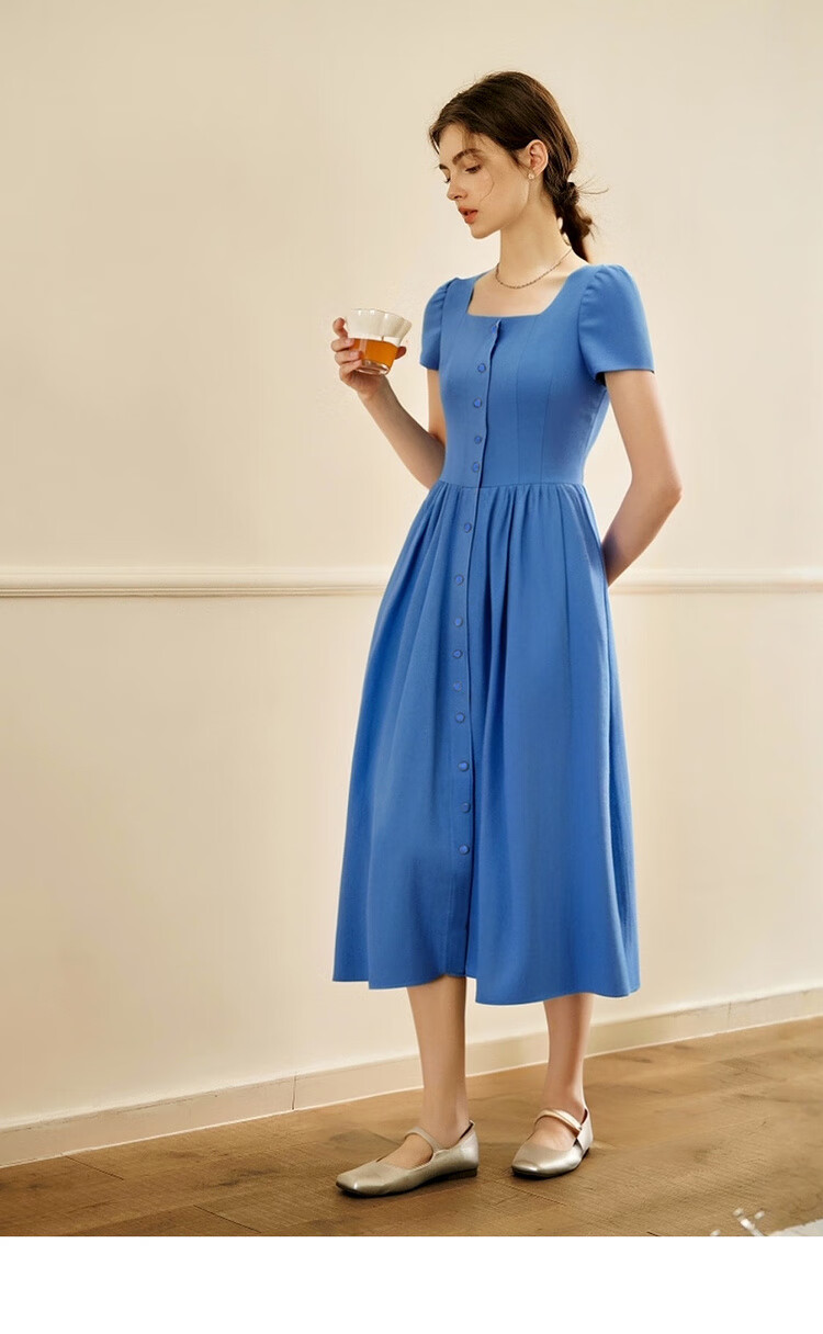 Olrain Eurielle Summer Women's Commuter Lyocell Dress Square Neck Waist Cinch Vacation Maxi Dress Klein Blue S 13