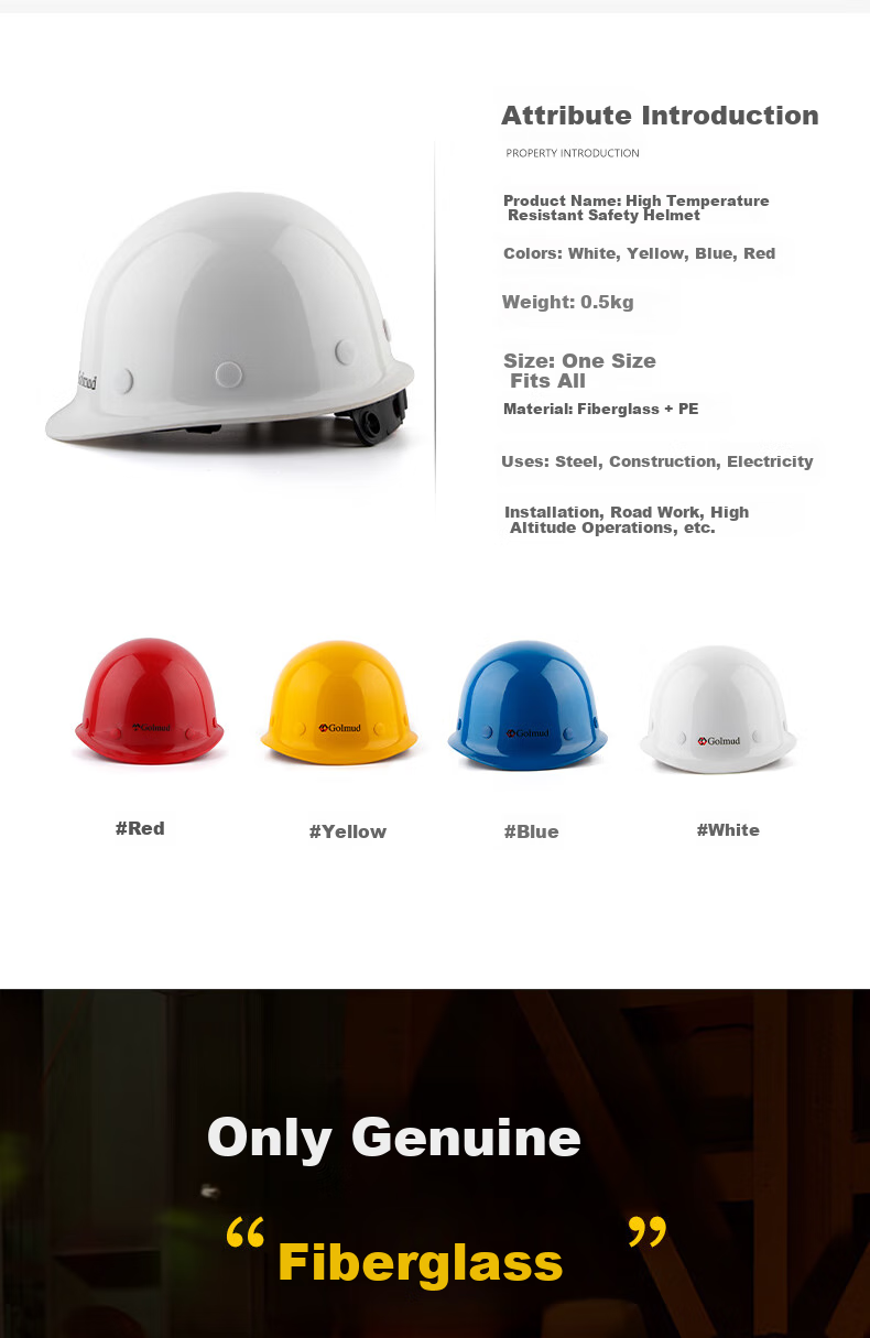 Geermu Safety Helmet, Round Top Hard Hat for Construction Workers, Fiberglass GM737 Red 1 Piece Hat 4