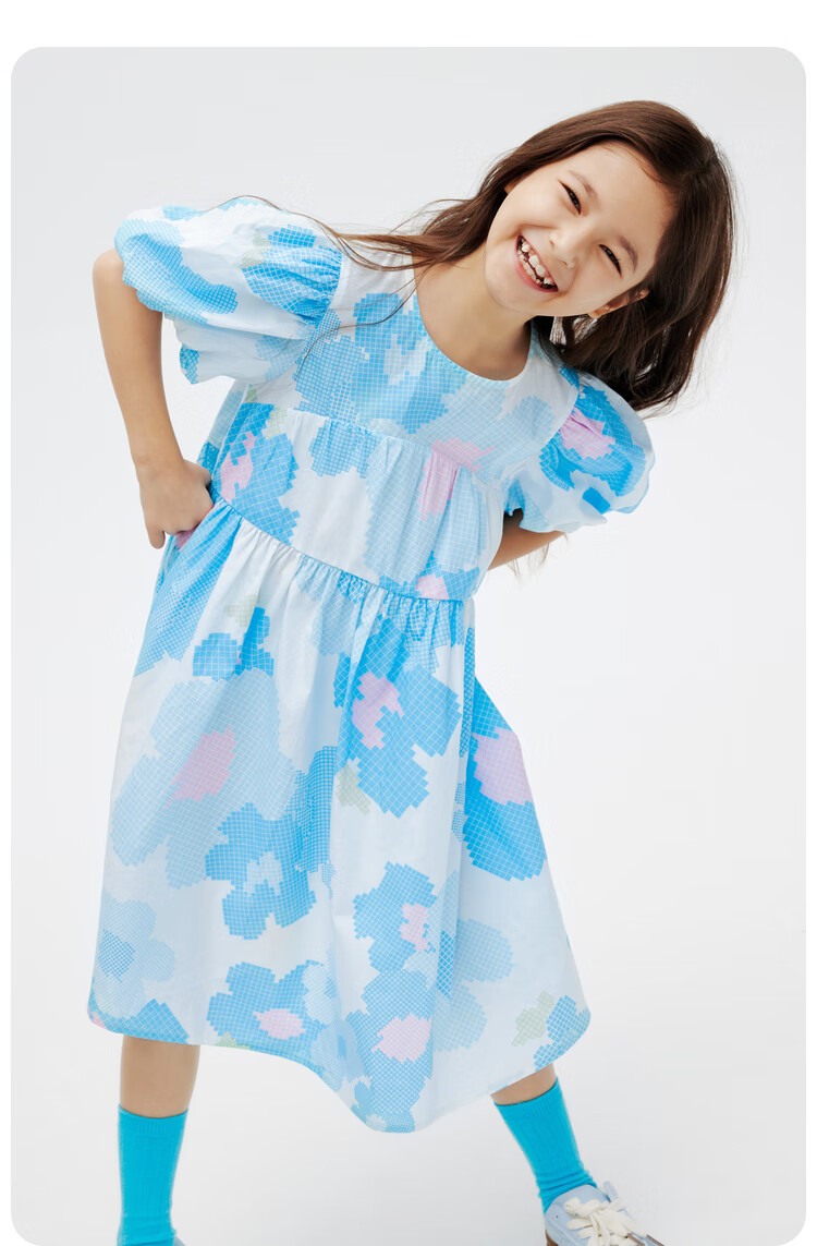 Annil Girls' Short-Sleeve Dress, Summer Cotton Elastic Sweet A-Line Dress with Floral Print 7
