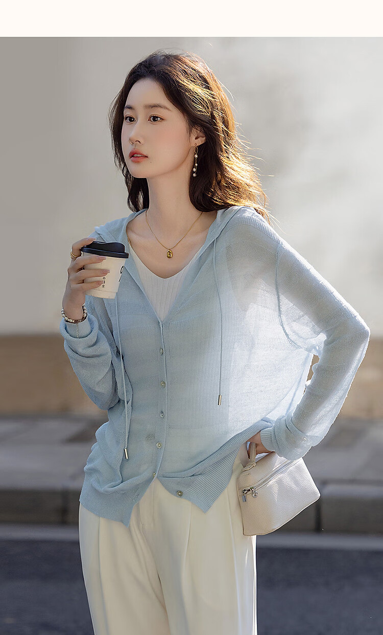Dme [Containing SPA-Grade Tencel Linen], Spring And Autumn Salt-Style Lightweight Hooded Striped Textured Jacquard Fleece-Lined Women's Jacket 14