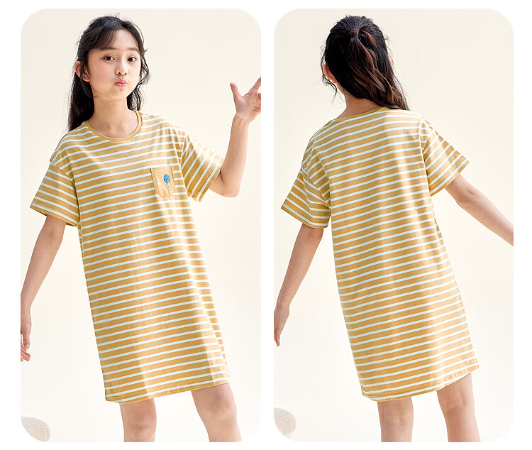 Hodohome [Same As in Mall], Children's Pajamas for Girls, Size 40S Cotton-Spandex Sweet Cute Nightgown, Breathable Dress 322, 130 6