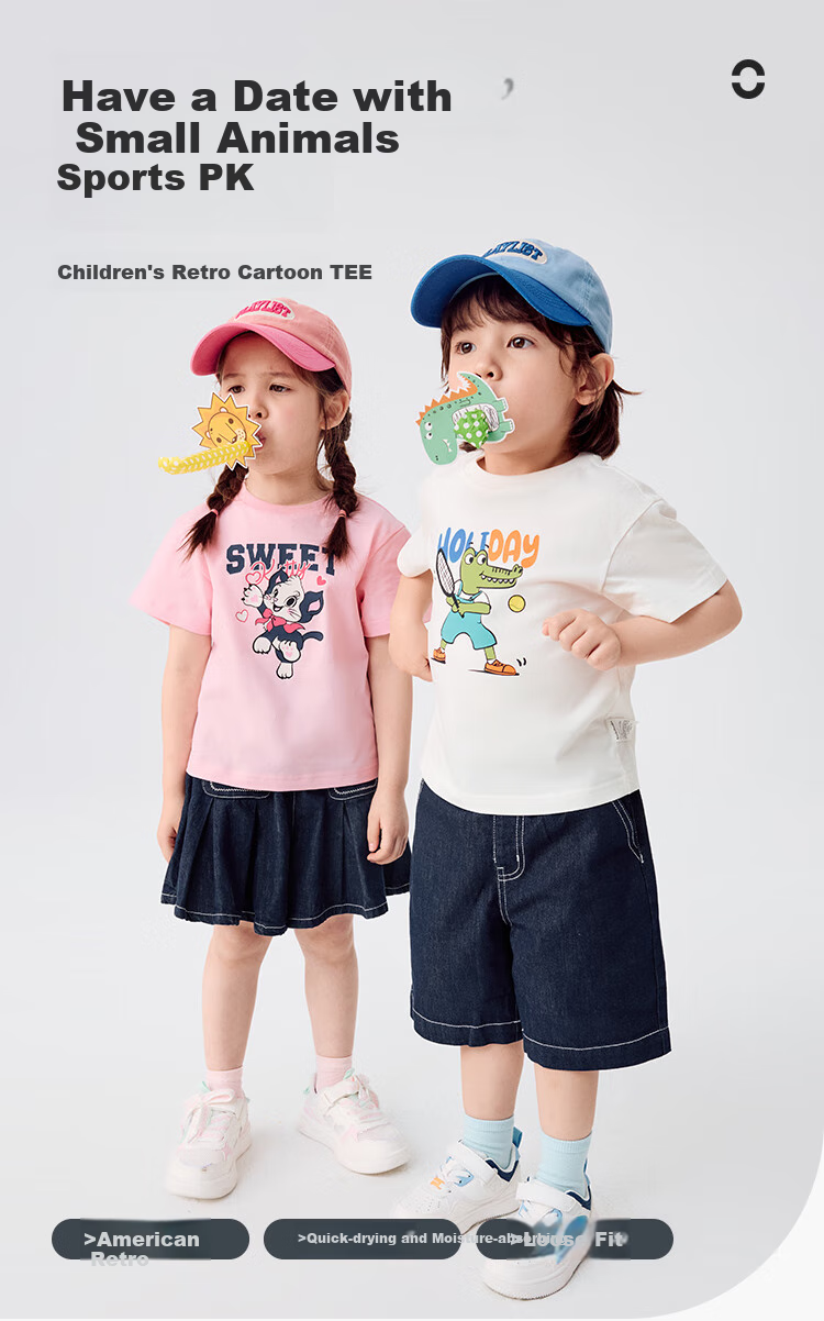 BALABALA Children's Clothing, Kids' T-Shirt, Pure Cotton Short-Sleeve Top, Girls' And Boys' Summer Wear, Moisture-Wicking And Quick-Drying 1
