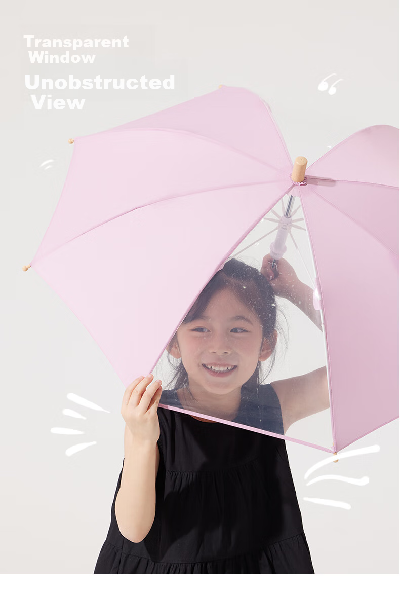 Obsu Japanese Transparent Children's Umbrella with Long Handle, Lightweight POE Cute Fresh Gentleman Blue Children's Transparent Umbrella 4