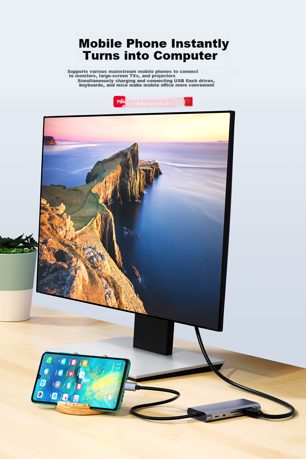 DM Daimai Type-C Eleven-In Expansion Dock, USB-C to HDM I/VGA/Network Port, Laptop 4K Adapter, Multifunctional Splitter with 3.5mm Audio, CHB065 7