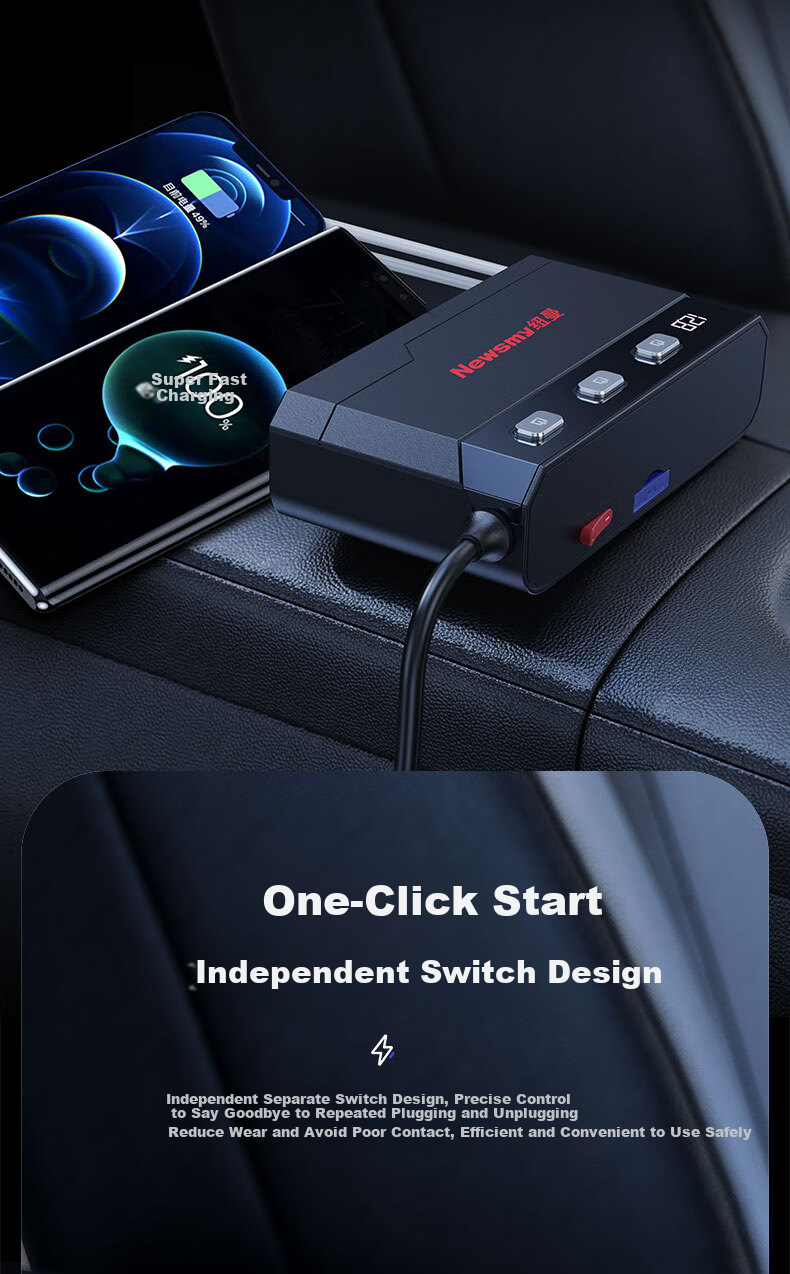 Newsmy Car Charger, Super Fast Cigarette Lighter, Three-In High-Power Conversion Adapter, Car Charger 24V for Trucks 5