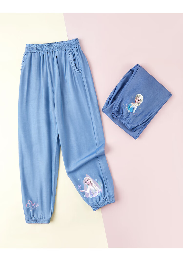 Disney Children's Mosquito-Repellent Pants for Girls, Summer Lightweight Elsa Princess Lantern Pants for Girls SP97836, Navy Blue 150 5