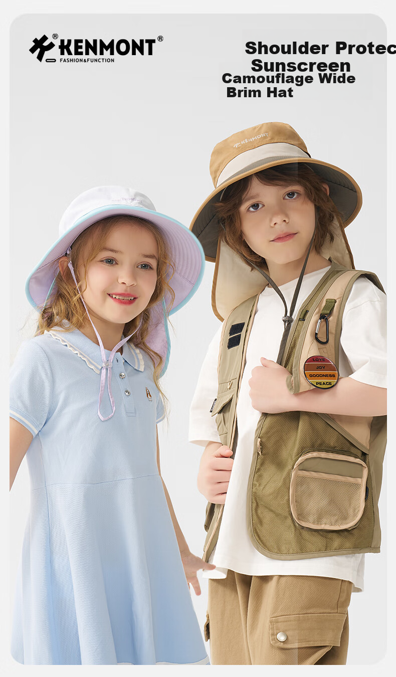 Kenmont Spring And Summer Children's Foldable Neck Protection Sun Hat Shawl Integrated UV-Resistant Quick-Dry Fisherman Hat 4446 1