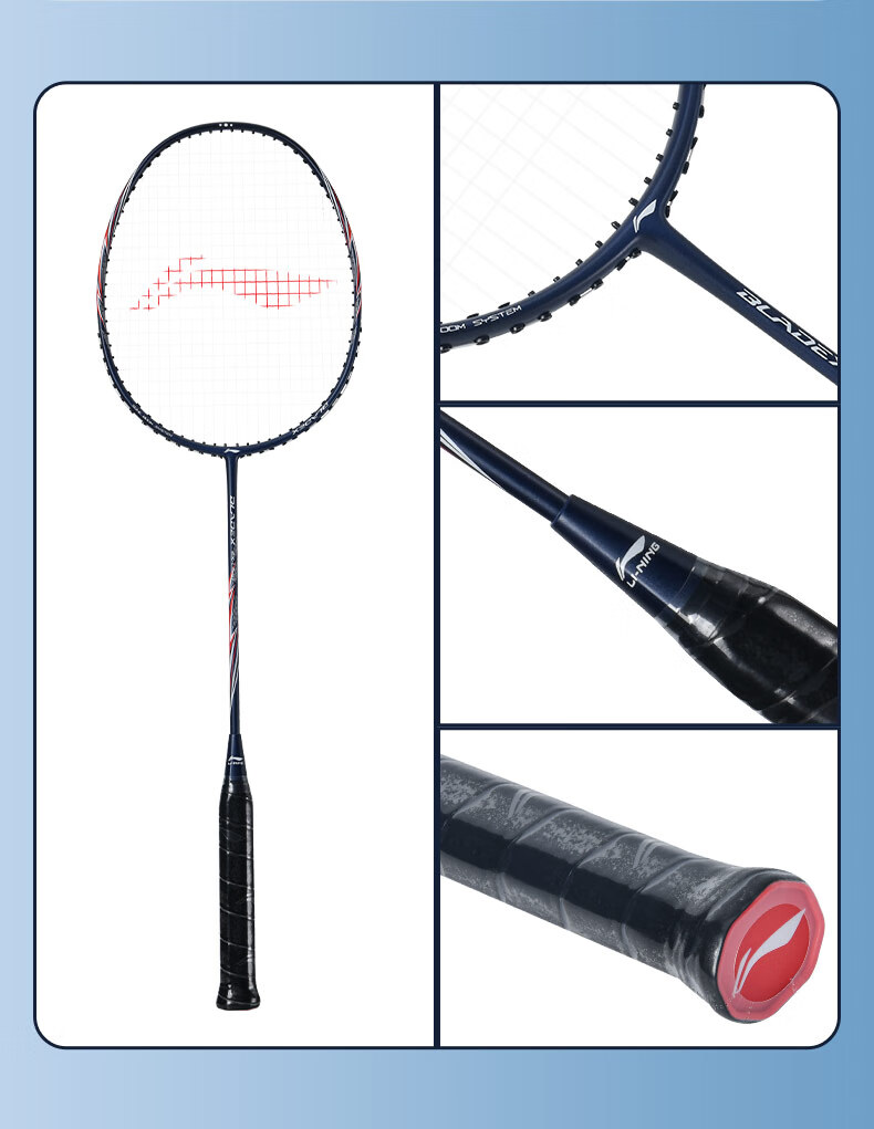Li-Ning Badminton Racket, Rocket Launcher Full Carbon Pair Rackets, Ultra-Light 5U Two-Pack, Pearl White/Dark Purple Blue, Pre-Strung 7