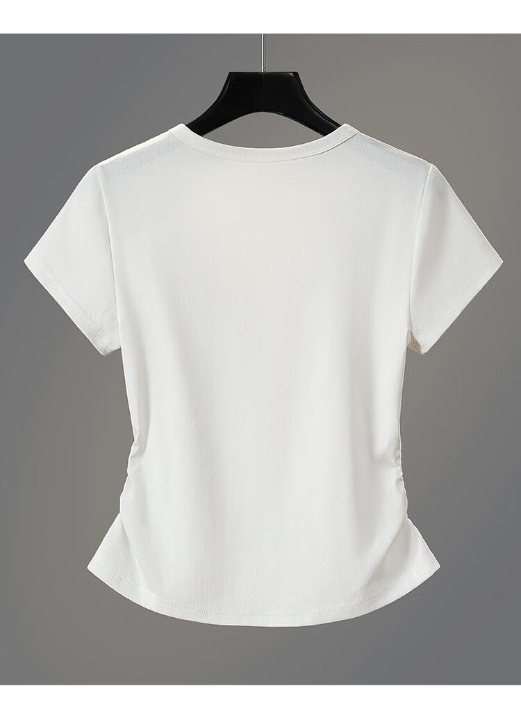 Taichi Round Neck T-Shirt 2026 Summer New Slim Fit Simple Pleated Waist Short Shoulder Crop Top for Women 9