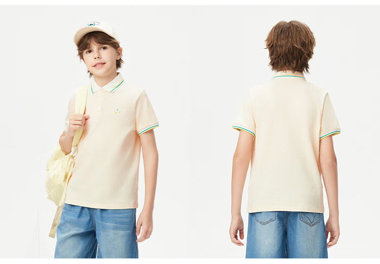 Navigare Boys' Polo Shirt, Children's Short-Sleeve T-Shirt, Student Sports Shirt, Antibacterial Breathable Summer Fresh Color-Block Top, Navy Blue, Size 150 8