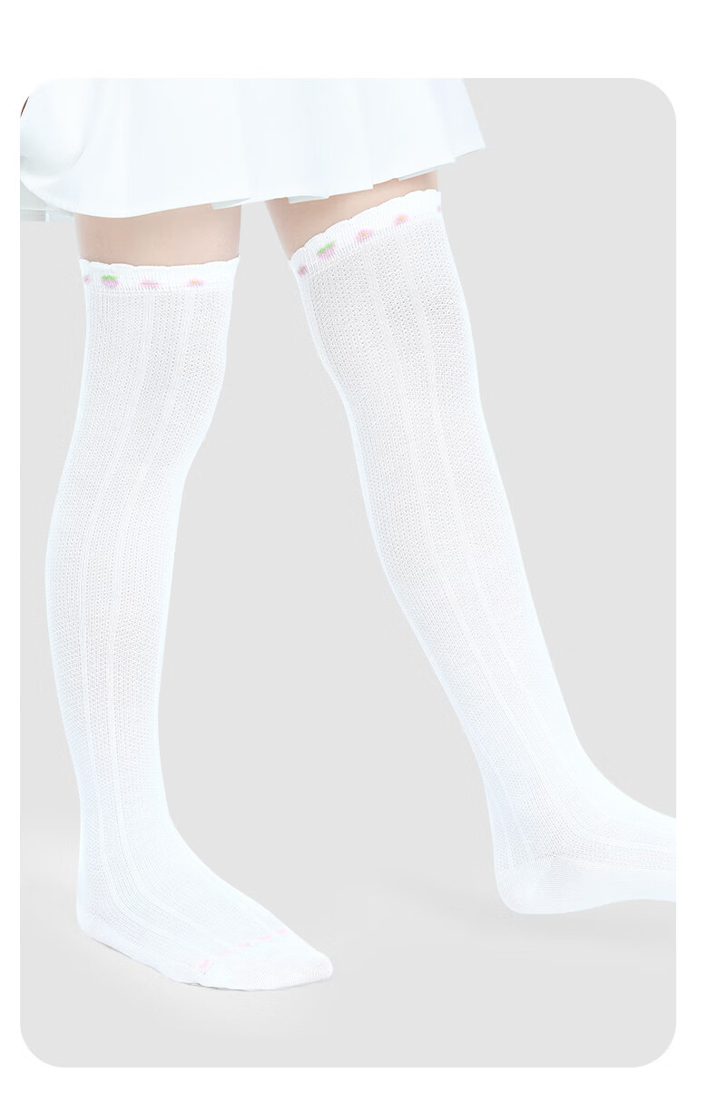 Zhiyouban Children's Mid-Calf Socks Spring Autumn Winter Thin Girls Over-the-Knee Long Socks Cotton White High Tube Half-Leg Socks 7