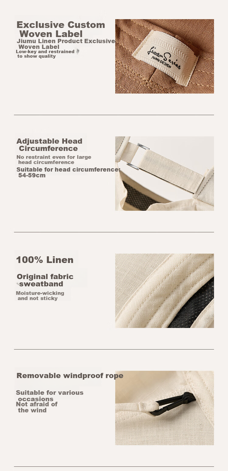 JIUMU Linen Sun Protection Hat, Women's Sun Hat, Sun Visor, Open Top Hat, Summer Face-Covering Neck Protection UV-Resistant Hat 10