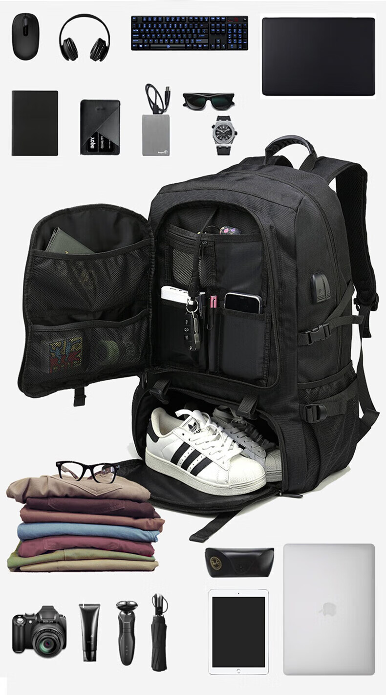 Huili Backpack for Men, Extra Large Capacity Travel Bag, Casual Outdoor Self-Driving Business Trip Luggage Hiking Bag, Student Schoolbag 11